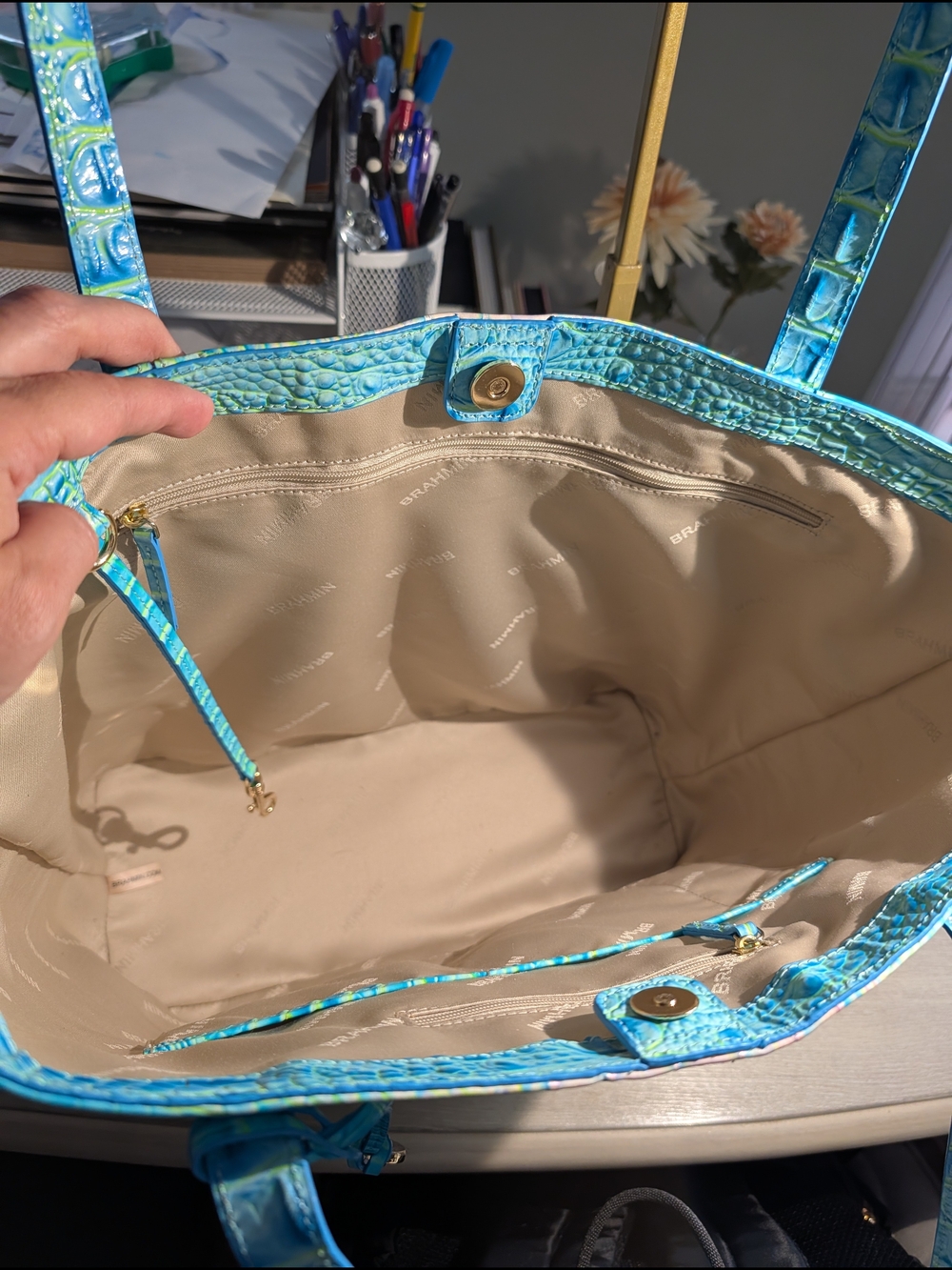 Brahmin Cotton Candy Croc-Embossed Brooke Tote Bag - Picture 14 of 16